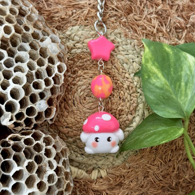 Pink Mushroom Keychain