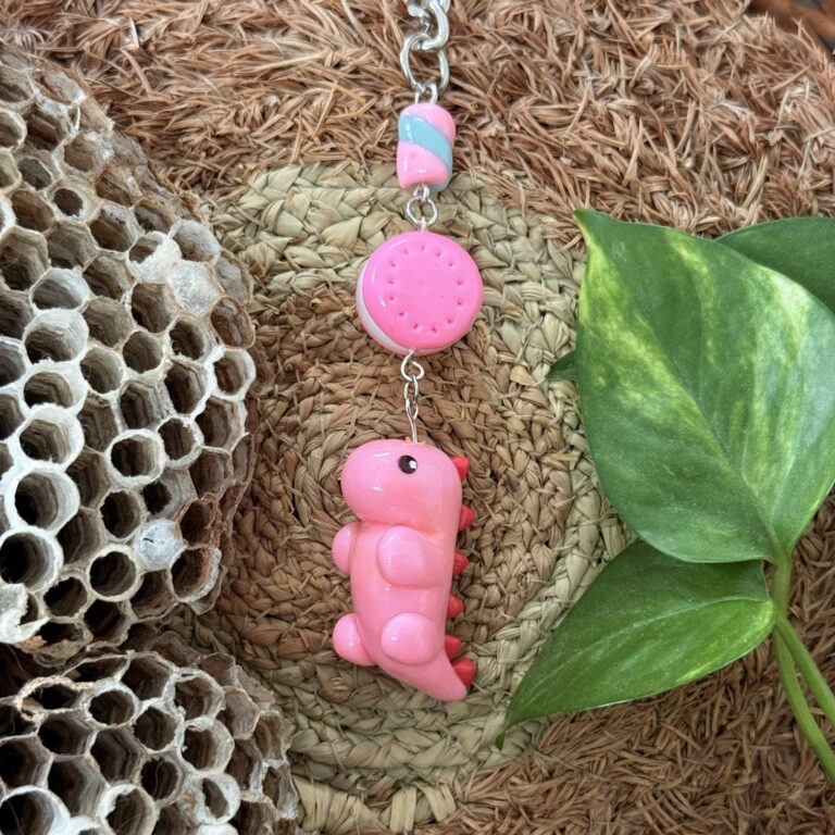 Pink Dinosaur Keychain