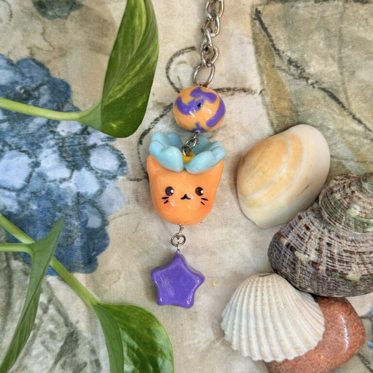 Orange Cat with Flower Keychain