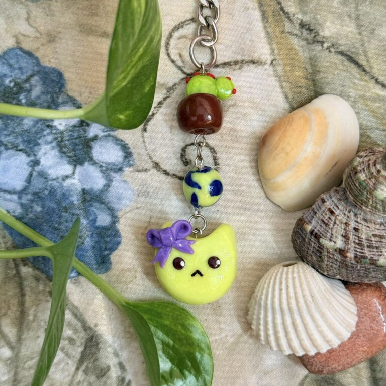 Cat and Cactus Keychain