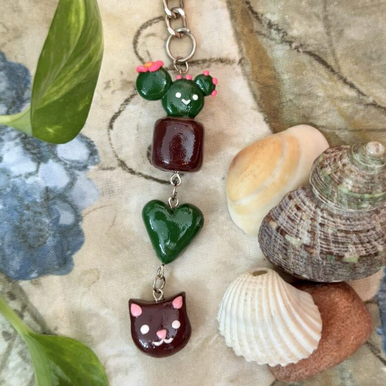Cactus and Cat Keychain